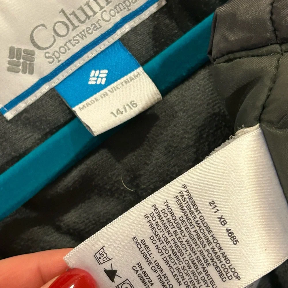 Columbia Youth 14/16 Green & Black Winter Jacket Hood‎ Full Zip Pockets